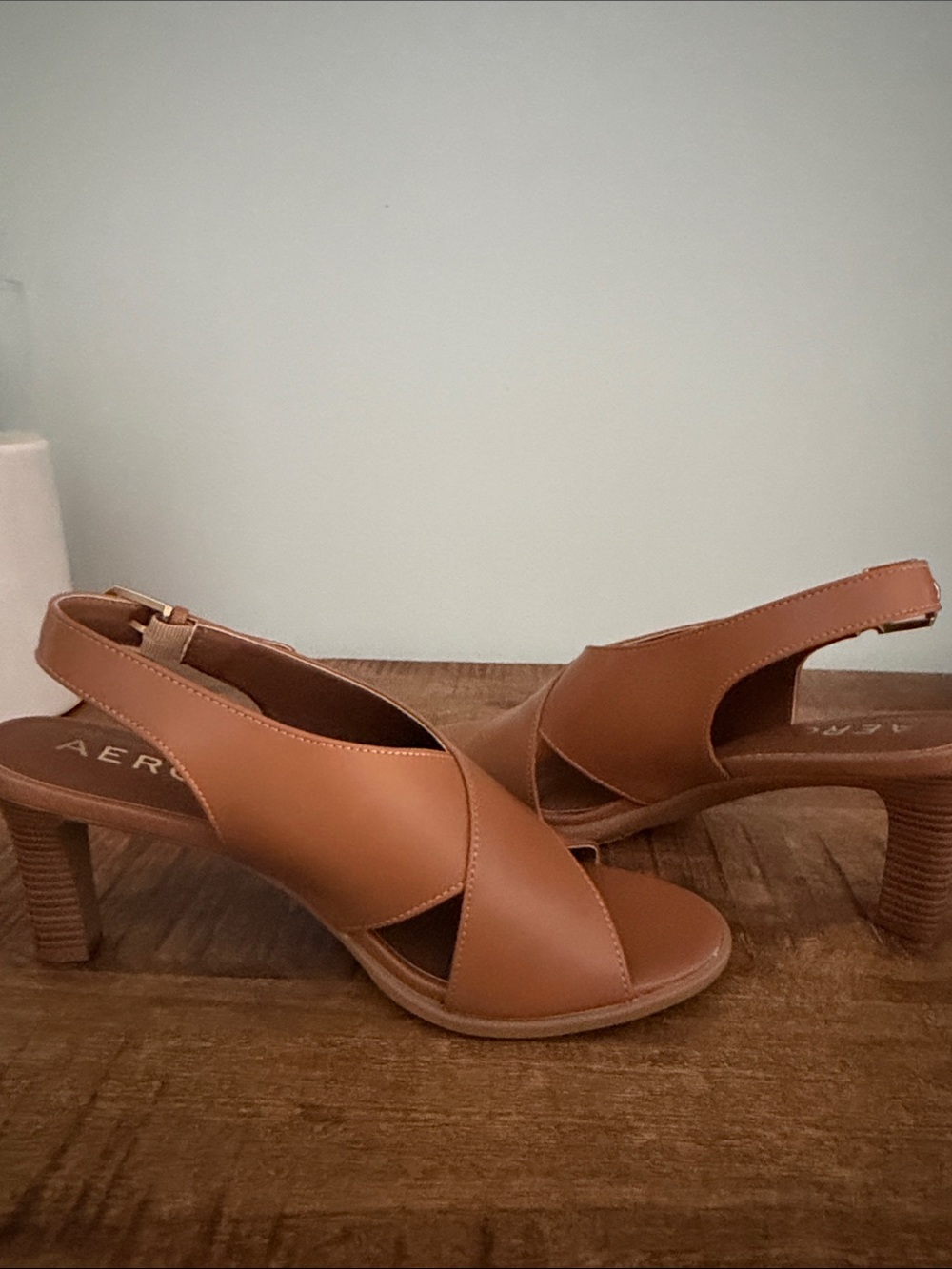 AEROSOLES Cognac Cross-Strap Slingback Heels - Picture 7 of 8
